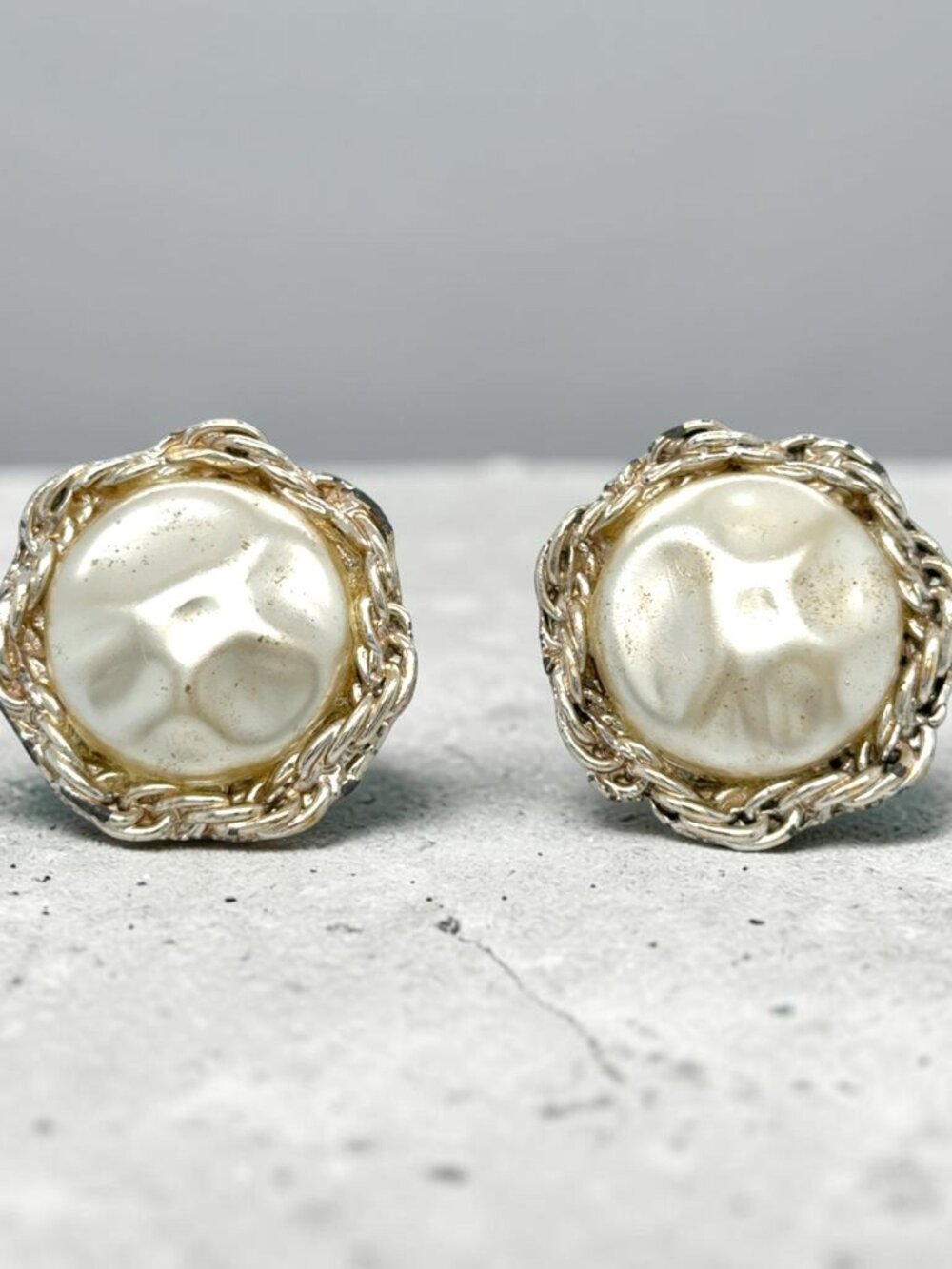 Vintage Silver-Tone Faux Pearl Clip-On Earrings